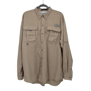 Columbia Bahama PFG Long Sleeve Fishing Shirt Mens LT GL Tan Omni Shade